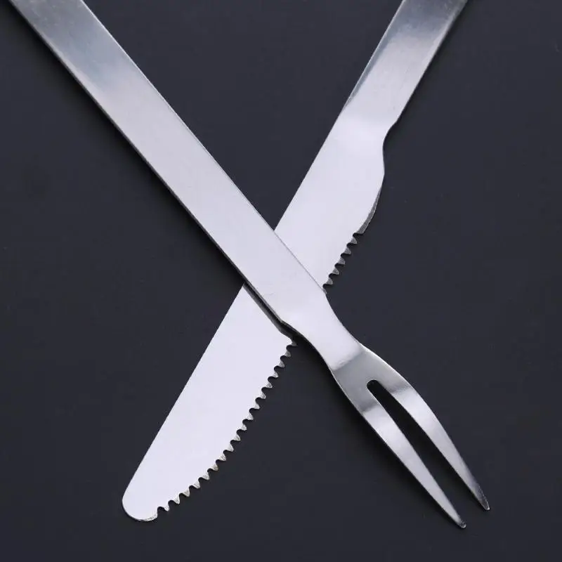 2 шт. Нержавеющая сталь барбекю Ножи вилка Кемпинг Гриль Кухня набор инструментов E5M1