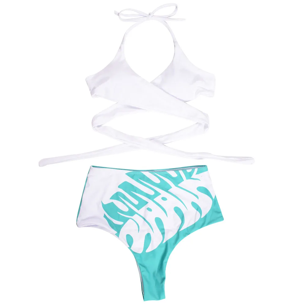 

Ladies Swimsuits Solid Color Sling Cross Bikini Printed Briefs Swimwear for Summer WHShopping
