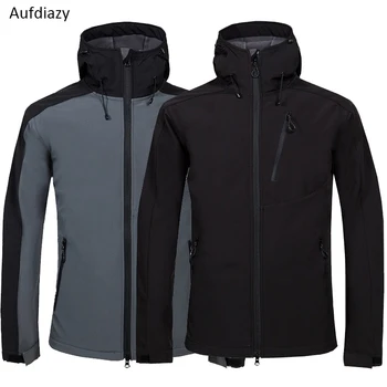 

Aufdiazy Men's Thermal Softshell Hiking Jackets Outdoor Black Blue Camping Trekking Windproof Waterproof Fleece Male Coats JM040