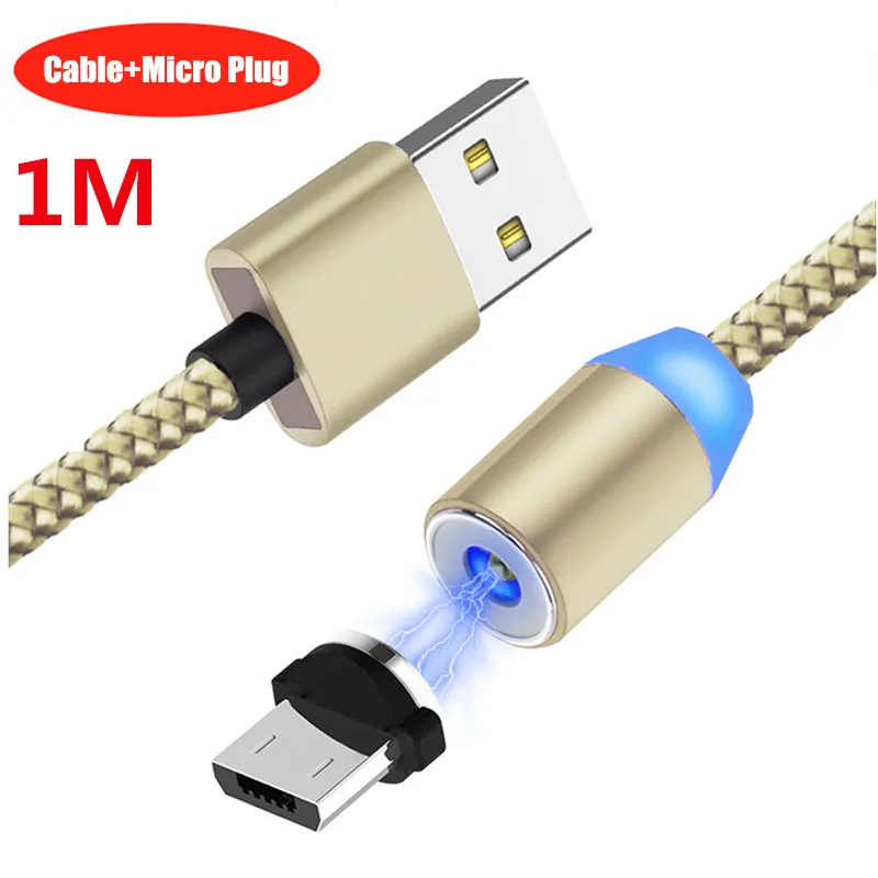 NISI 1 м 2 м 3,28 фута светодиодный Micro USB Магнитный зарядный кабель для samsung Xiaomi huawei LG htc OPPO VIVO Android Phone универсальный кабель - Цвет: 1M Gold Micro Cable