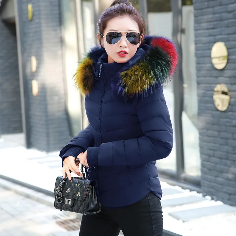 

2019 Fashion Womens Winter Jackets Coats Parkas Women Outerwear Winter Jacket Multi-color large Artificial fur collar basic tops