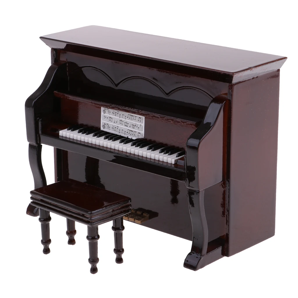 1:12 Scale Black Wooden Upright Piano & Stool Tumdee Dolls House Instrument 58 