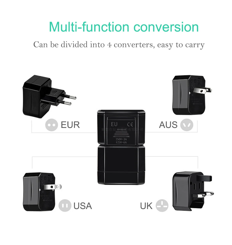 1PC Universal US AU EU UK Plug Converter 2 Round Pin Socket Euro Europe Global Travel Wall AC Power Charger Outlet Adapter (2)