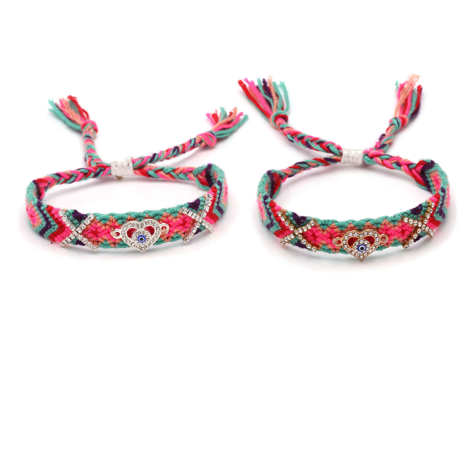 Diamante Love Heart Evil Eye Luck Charm Adjustable Friendship Bracelet Women Men Pink Green Embroidery String Macrame Jewelry | Украшения и