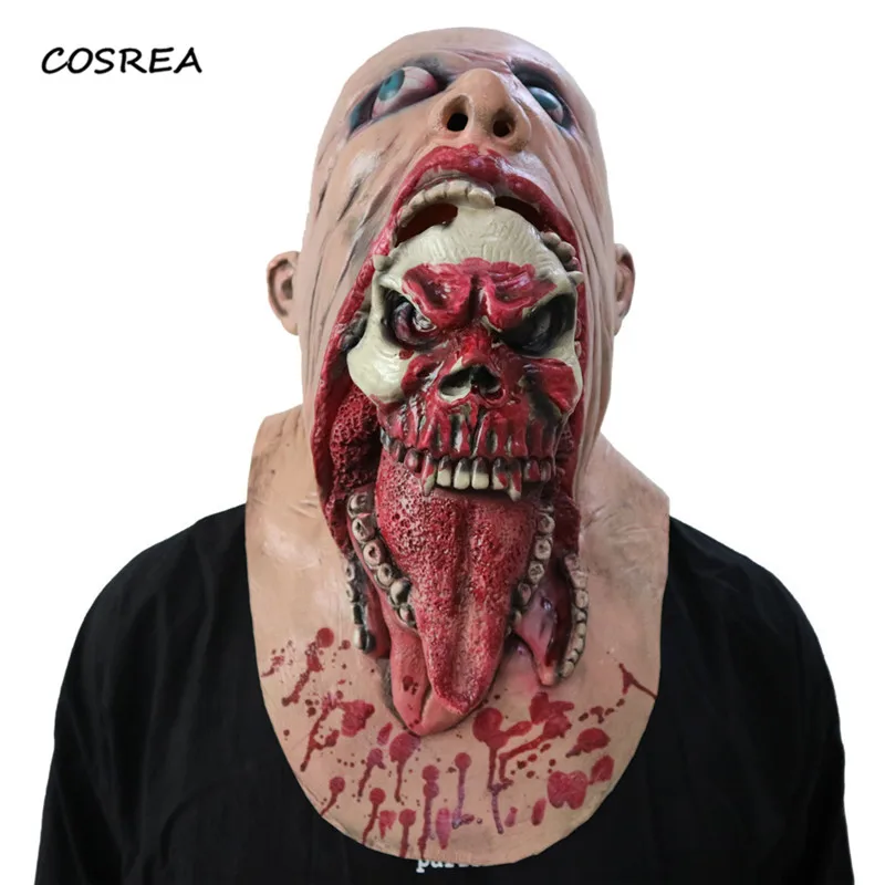 

2018 Full Face Melting Zombie Bloody Undead Cosplay Horror Helmet Halloween Party Scary Late Mask For Adult Mens And Women