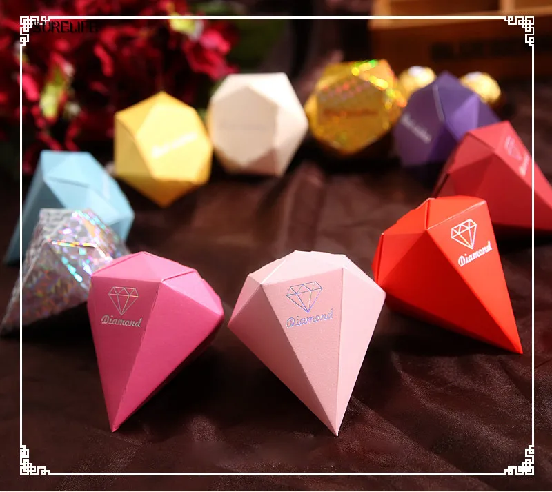 

(10 Color) 100pcs Diamond Candy Box Wedding Favour Boxes Red Gold Silver Sweet Gift Box Casamento Wedding Favors and Gifts 2016