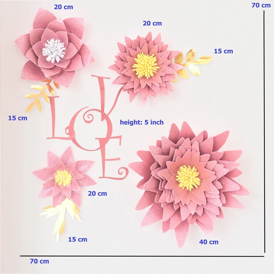 

2019 Giant Glittered Foam Flowers Handmade Pink Large Rose Set For Nursery Wedding Birthday Backdrop Home Wall Decoration