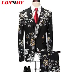 LONMMY плюс размеры 6XL Костюмы для мужчин комплект из 3 предметов Мужской Блейзер модное платье одежда Повседневная куртка черный цвет 2019 весн
