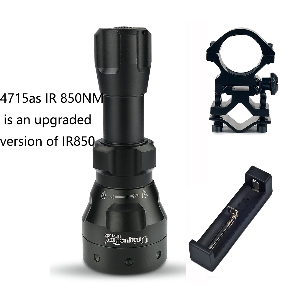 UniqueFire 1503 4715AS IR 850NM Upgraded Hunting Flashlight Infrared Invisible Light Lamp Torch+Scope Mount+Charger