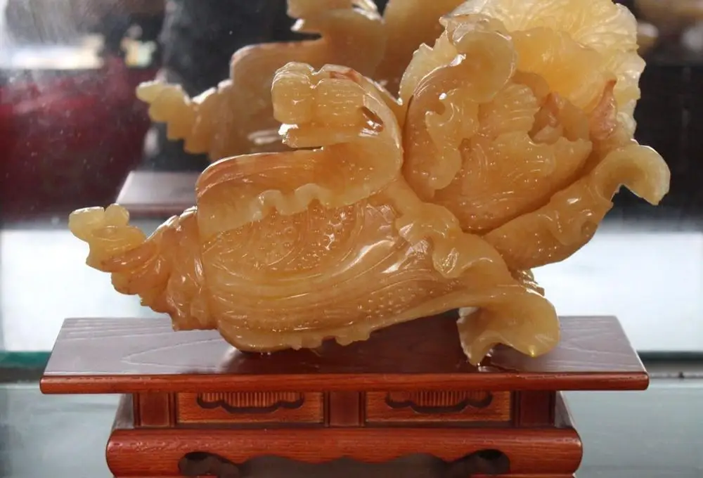 

11" Chinese Natural Yellow Jade Yu Hand Wealth Auspicious Cabbage BaiCai Statue