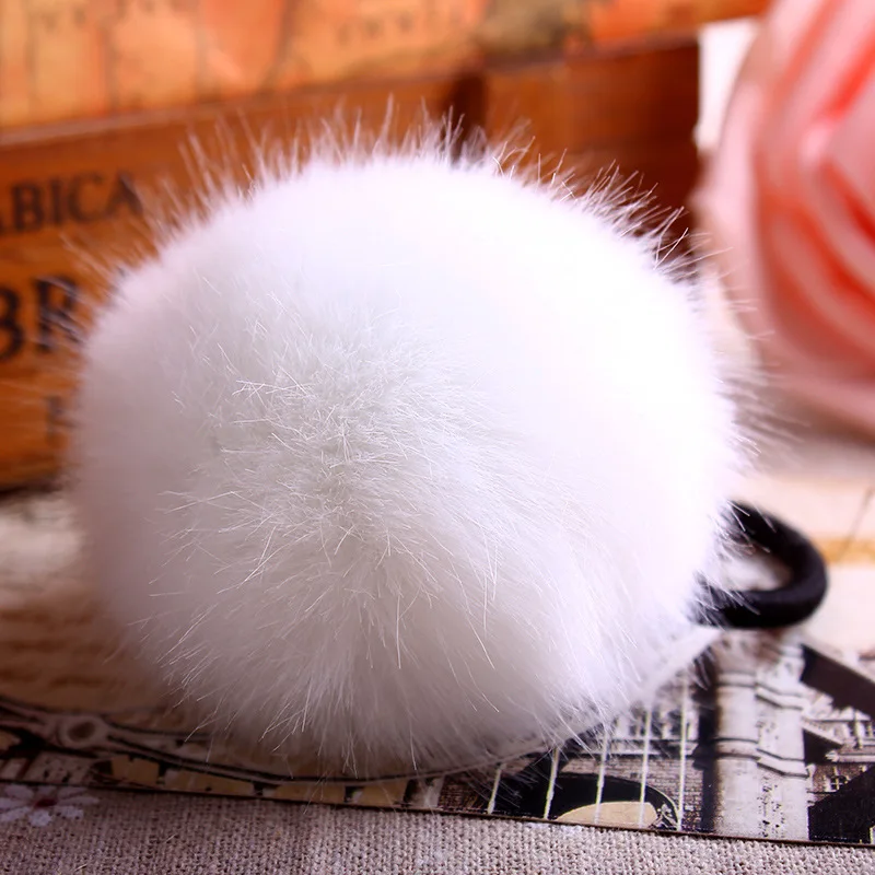 

Pretty Sweet Pom Pom Balls Rabbit Fur Elastic Hair Band Rope for Women Fashion Hair Accessories Ring Hair Band Headdress Flower