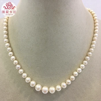 

WEICOLOR Tower Design(6.5-9.5mm) Shiny Nearound White Natural Cultured Freshwater Pearl Necklace With nice Magnet Clasp !