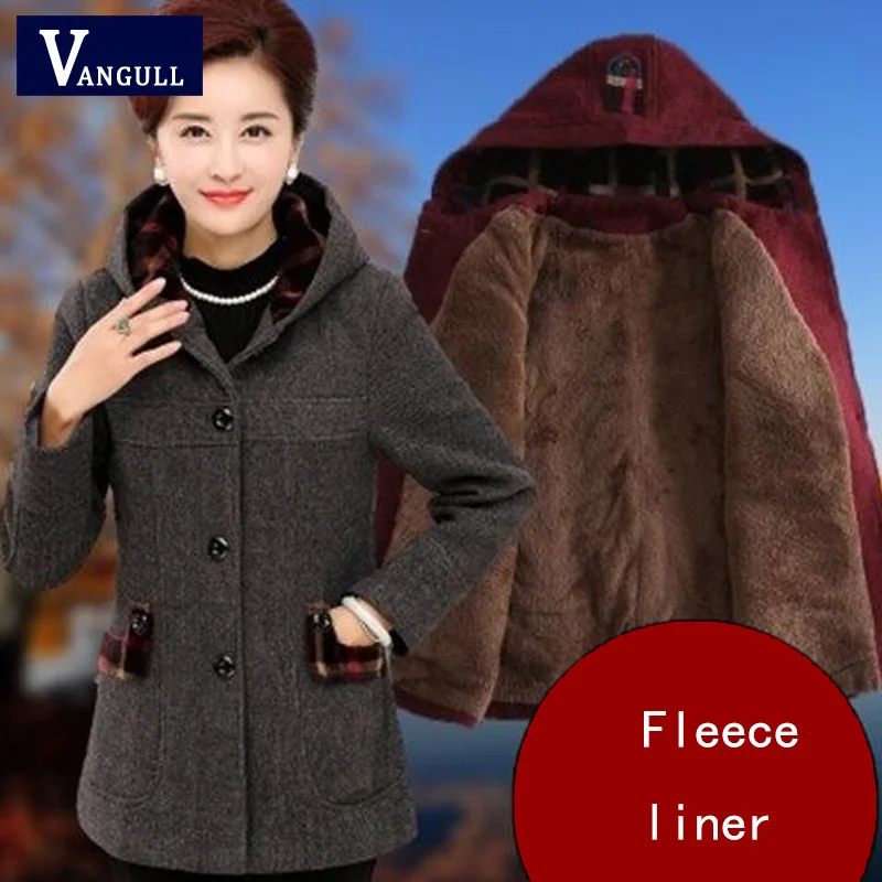 Vangull Новое Женское пальто размера плюс 5XL, зимняя теплая верхняя одежда из искусственного меха для среднего возраста, повседневное пальто из плюша, плотное шерстяное пальто для мам - Цвет: Темно-серый