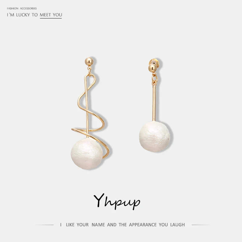 

Yhpup Trendy Personality Asymmetry Imitation Pearls Dangle Earrings Temperament Rhinestone Copper Earrings S925 for Women Party