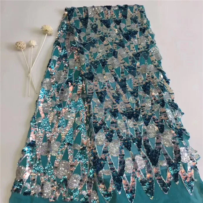

Luxury design French tulle mesh lace fabric with sequins African net lace material for wedding PNZ742 (5yards/lot)