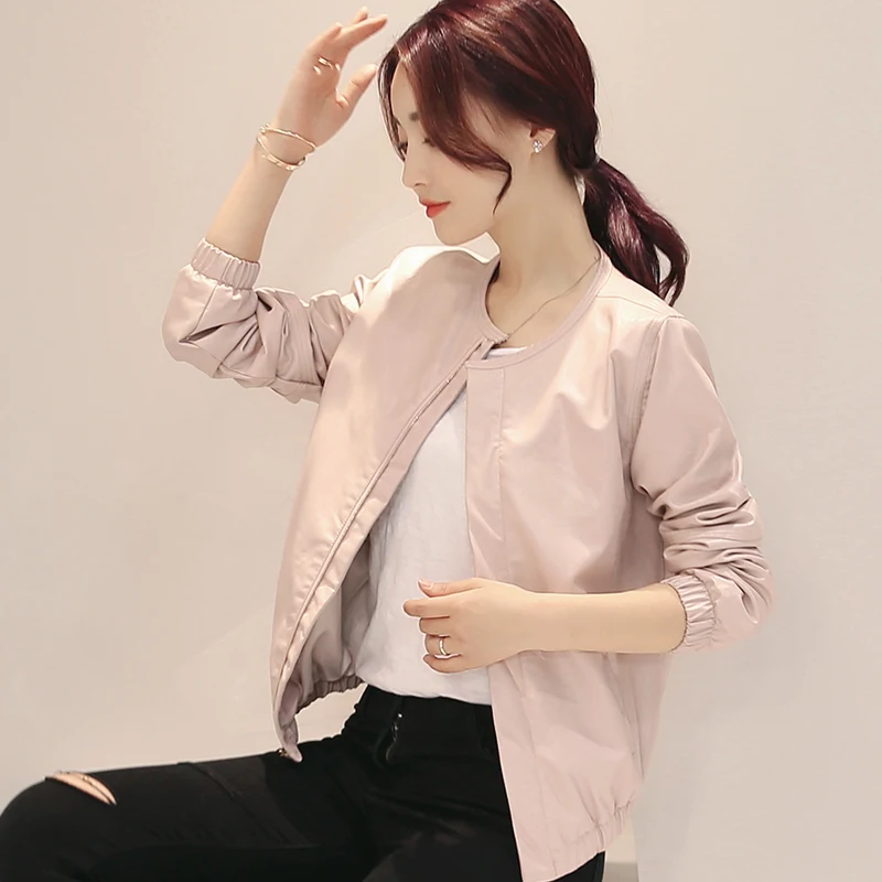 Manteau 2017 Automne Qualité O Gh83 Haute Femmes Poches Beige Rose Mode Nouveau Survêtement cou Casual Zipper Printemps Femelle Court Lâche wwfn8