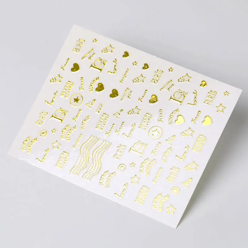  1 pieces gold nail stickers 3D Nail Art decals adhesive glitter star jewelry geometry manicure slid