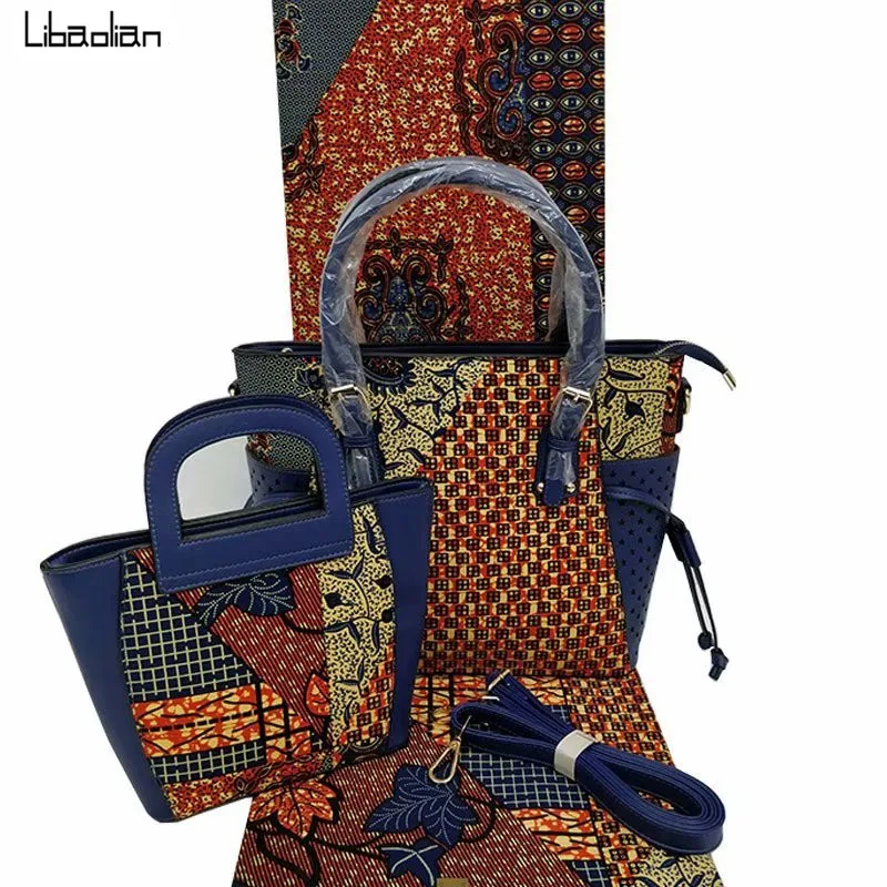 Африканская Женская восковая Сумочка, набор с 6 ярдами красивыми принтами, настоящая восковая ткань Анкары, модная Высококачественная F97-4