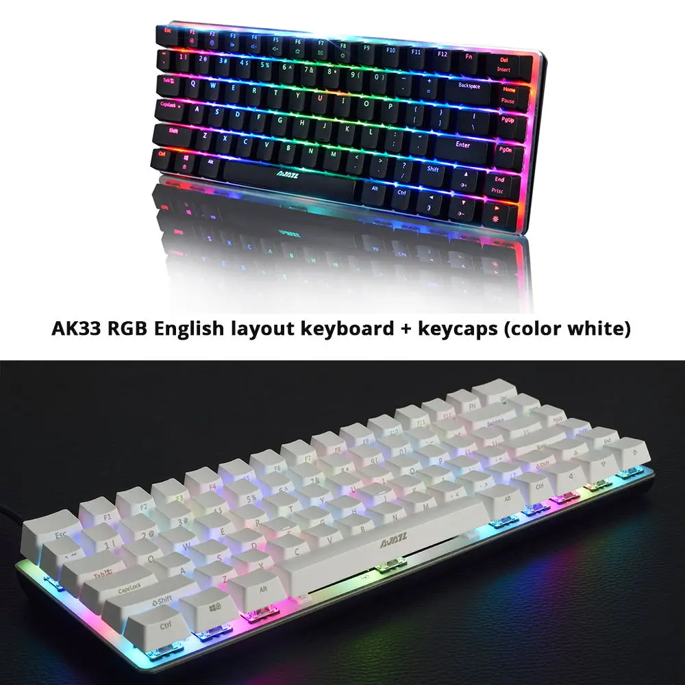 Ajazz AK33 gaming keyboard 82 ключи Русский/Английский RGB подсветкой эргономичный проводной/беспроводной механическая клавиатура бесконфликтного - Цвет: RGB EN and keycaps-1