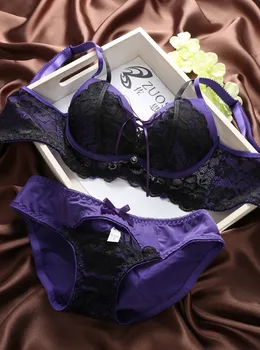 

2016 Women's lace bra embroidery adjustable deep V-neck lingerie push up side gathering bra set