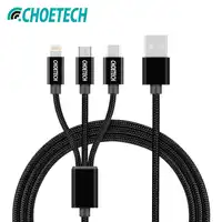 10PCS CHOETECH 3 in 1 Usb Cable Multiple Charging Micro Usb Type C Cable 3in1 Mobile Phone USB Cables For iPhone samsung xiaomi