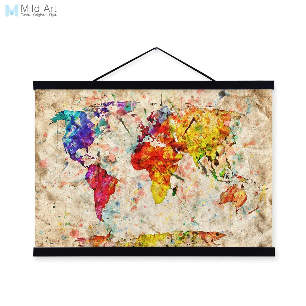 Vintage Retro Mappa Del Mondo Colorato Shabby Chic Legno Cornice della Tela  di canapa Pittura di Arte Della Parete Immagine di Stampa Poster Hanger  Home Deco|framed canvas painting|canvas paintinghome deco - AliExpress