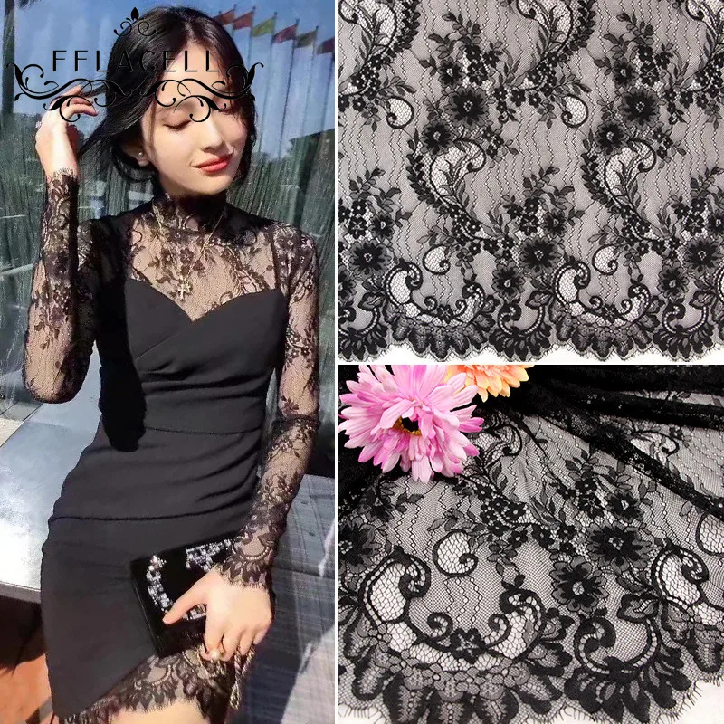 FFLACELL, 3 м/лот, 150 см, широкие ресницы, кружевная отделка, белая, черная, кружевная ткань, аксессуары для DIY