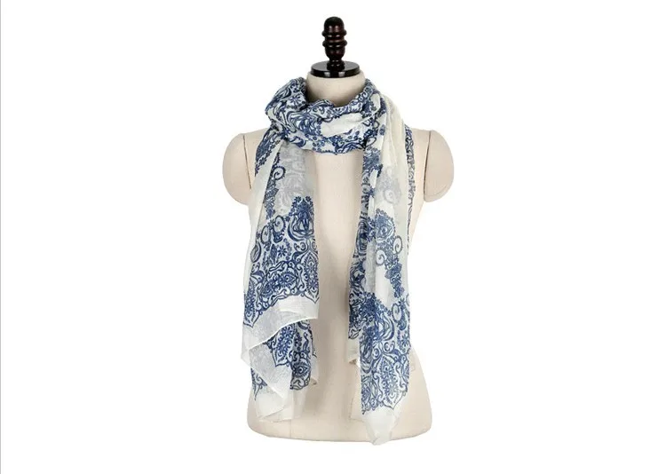 Шифоновый шарф для женщин, голубой и белый шарф, Женский дизайнерский бренд, женские шарфы, шаль, платок, женские шарфы, весна-лето