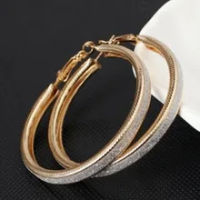Vintage Gold-Farbe Großen Kreis Hoop Ohrringe für Frauen Mädchen Ohr Clip Kristall Mode Ohrring Partei Schmuck Zubehör Geschenk e047(China)