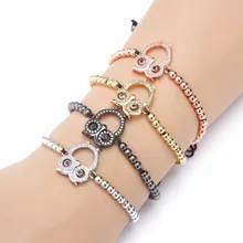 Золото серебро микро pave cz кубический цирконий веревка отрегулированный браслет из медного бисера g4345 Сова Шарм Плетеный браслет ювелирные изделия для женщин