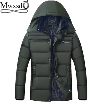 

Mwxsd winter men warm fur parka jacket men thick Padded cotton coat male hooded overcoat brand men clothing