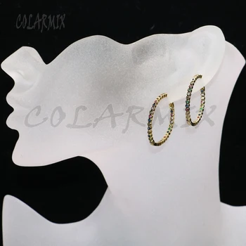 

4 Pairs Wholesale Hollow zircon circle earrings rainbow zircon earrings simple style jewelry earrings gift for lady 9306