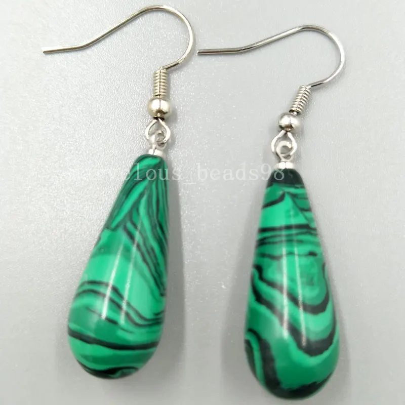 

Free shipping Fashion Jewelry 10x29mm Malachite Water Drop Women Men Art Dangle Earring MC5106