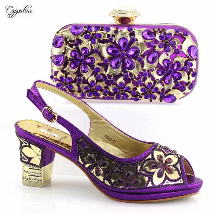 

Pretty purple sandal party shoes and purse bag set nice pump shoes and handbag for lady 5683-5, heel height 7.5cm