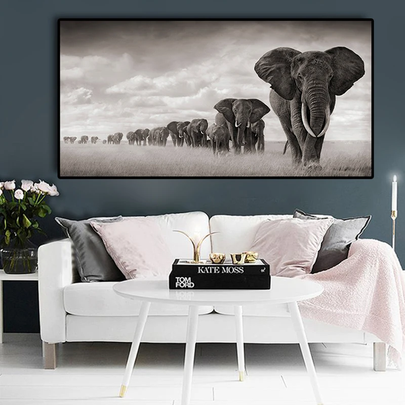 Dropship Modern Canvas Painting large posters Wall Art Pictures Elephants Animal Decorative Posters And Prints for Living Room