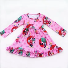 Рождественское Эксклюзивное Платье с Минни Маус для девочек; детская Рождественская розовая туника с длинными рукавами с Микки Маусом; модные вечерние платья для малышей; сезон осень-зима