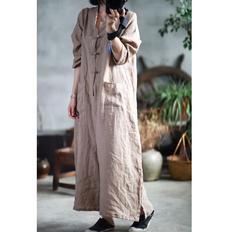 

Women Loose Half Sleeve Solid Color Jumpsuits Ladies Linen Summer Autumn Rompers Female 2019 Handmade Button Overalls