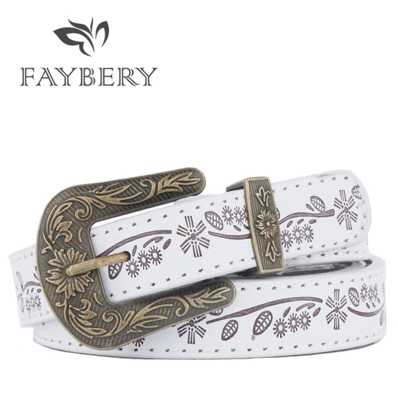 

2018 Retro Carving Pin Buckles for Women Party Dress White Color Female Strap for Jeans All-match Decorative Women Belt