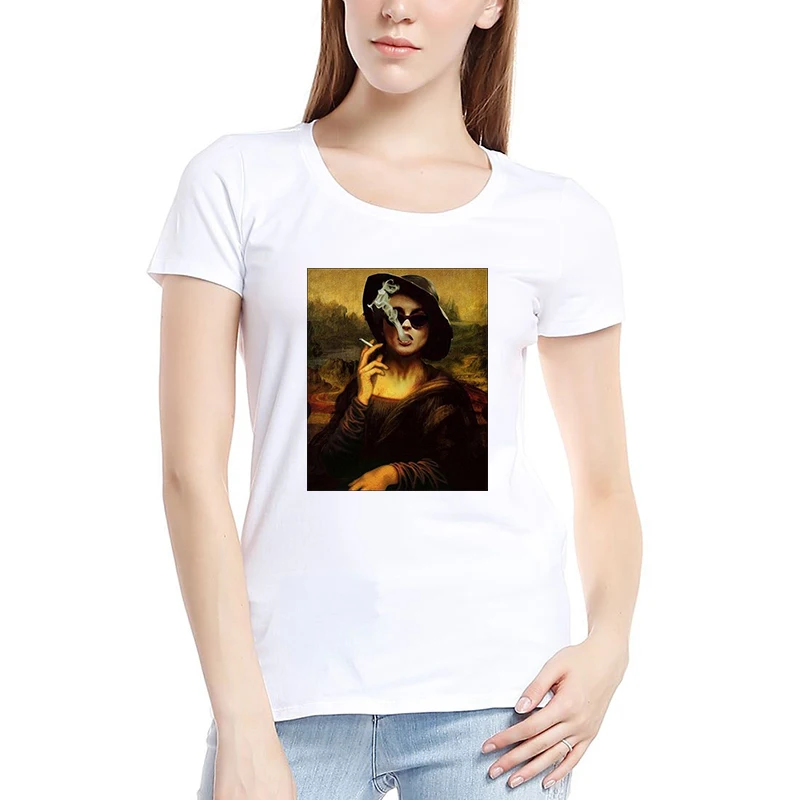 

2019 Women New Making Fun of Colorful Mona Lisa Logo 100% Cotton Summer Girls Comfortable T-shirts Casual Female Tee Tops