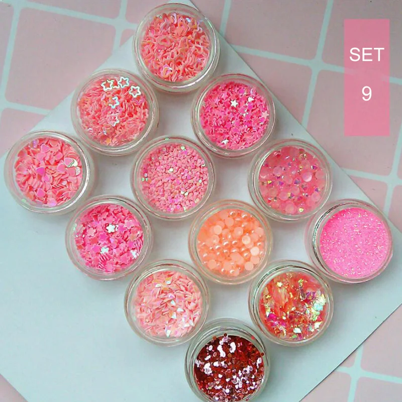 Bittb Nail Sequins Chunky Glitter Pearl Star Heart Jewelry Decor Nail Art Decorations Accessories Manicure Part - Color: SET9