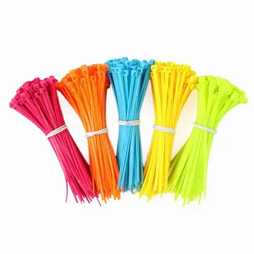 

40# Bright Color 100Pcs Practical Self-Locking Nylon Plastic Wire Cable Cord Zip Ties Strap Random Color