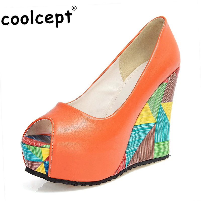 

Coolcept Office Ladies High Wegdes Shoes Woman Print Peep Toe Wedges Pumps Party Club Daily Shoes Women Footwear Size 34-40