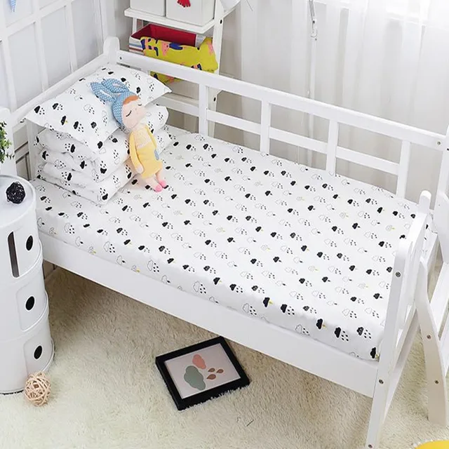 Cotton Baby Bed Linen Set Clouds Printed Baby Crib Sheets Flat