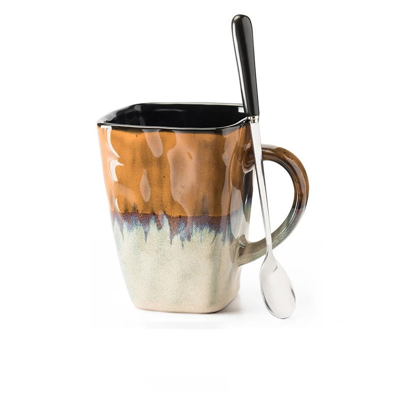 Ретро персональная квадратная чашка керамическая кружка домашняя кофейная чашка креативная офисная Питьевая чашка Студенческая чашка - Цвет: 4
