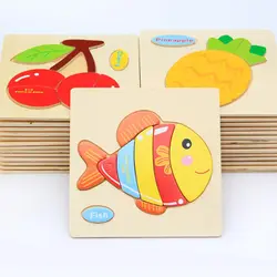 Бесплатная доставка деревянные детские Мультяшные головоломки игрушки головоломки животные движение фрукты яркие цвета Монтессори