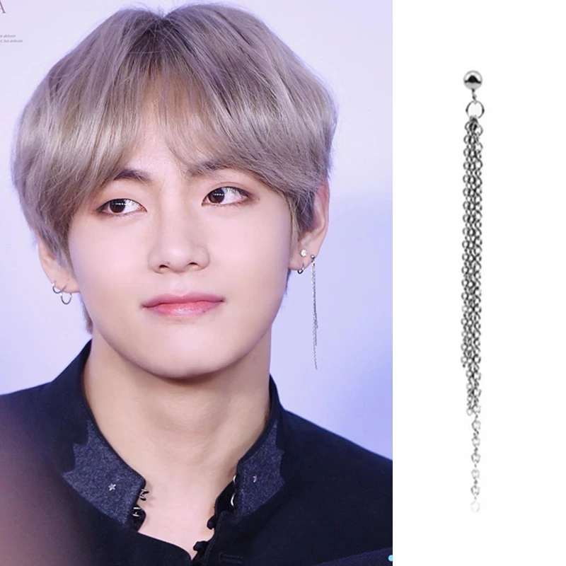 2018 nuevo Kpop BTS Bangtan Boys V concierto con la misma cadena colgante de acero de titanio pendientes de moda|Aretes| - AliExpress