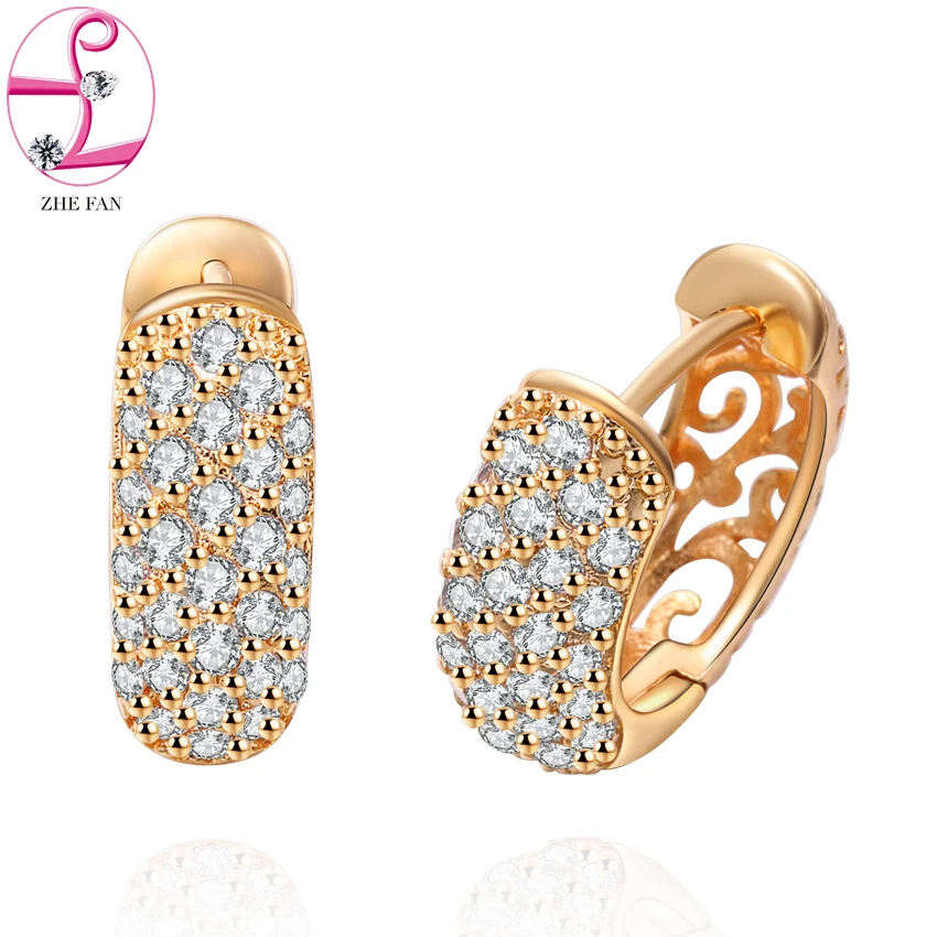 

ZHE FAN Stud Earring Floral AAA Cubic Zirconia Earrings For Women Micro Pave Rhodium Gold Color Stud Earring Jewelry 2017 New