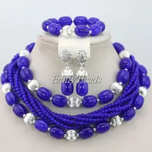 Серебряный Королевский Синий Искусственный Coral Бусины новинка Дизайн в нигерийском стиле свадебные туфли в африканском стиле Бусины Цепочки и ожерелья комплект ювелирных изделий cj443