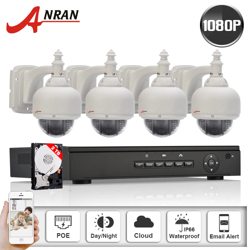 

Plug And Play P2P Could 1080P HD Pan Tilt POE IP Camera&IR Security Video Surveillance Kit&4CH 48V POE NVR CCTV System 2TB HDD