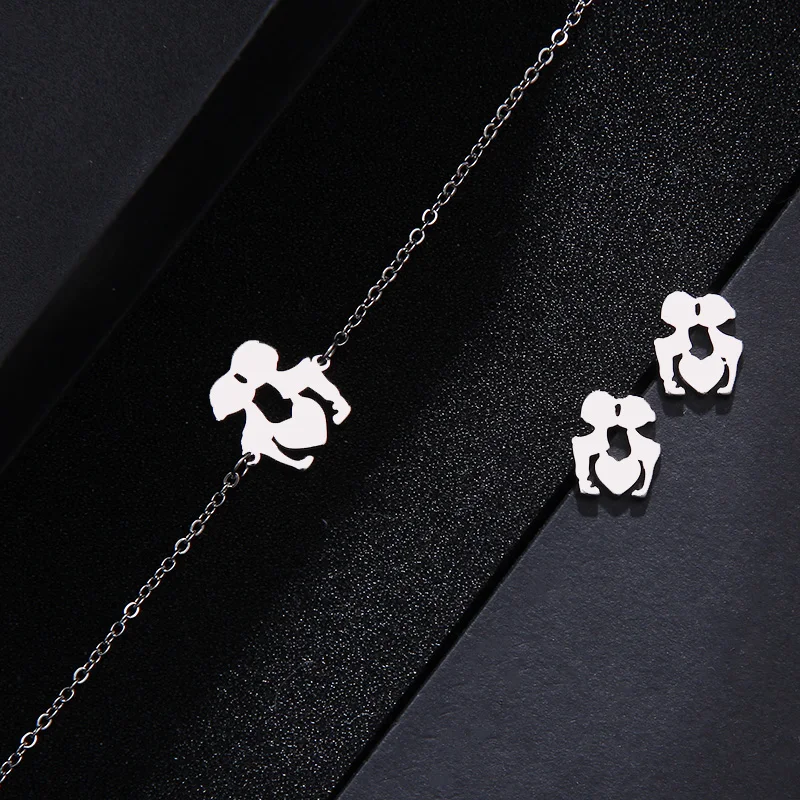 CACANA Stainless Steel Sets For Women Angel Shape Necklace Bracelet Earring Jewelry Lover's Engagement Jewelry S385